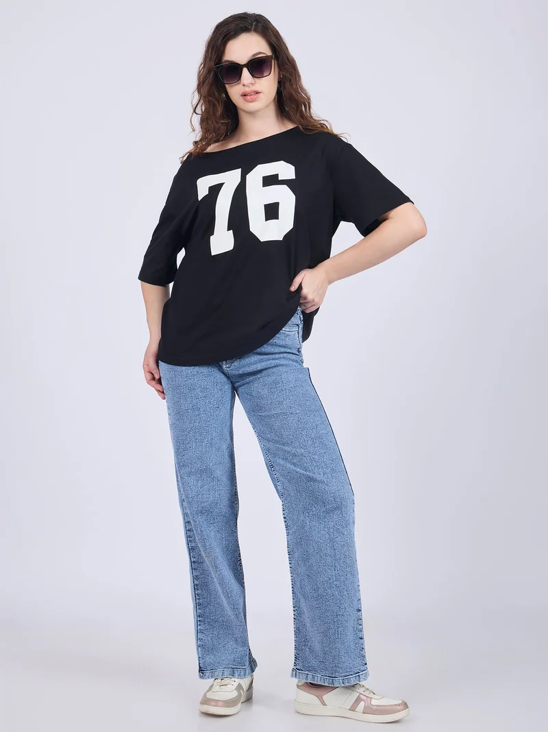 Outzidr Black Black Graphic Oversized T-Shirt for Women | Best Price UAE